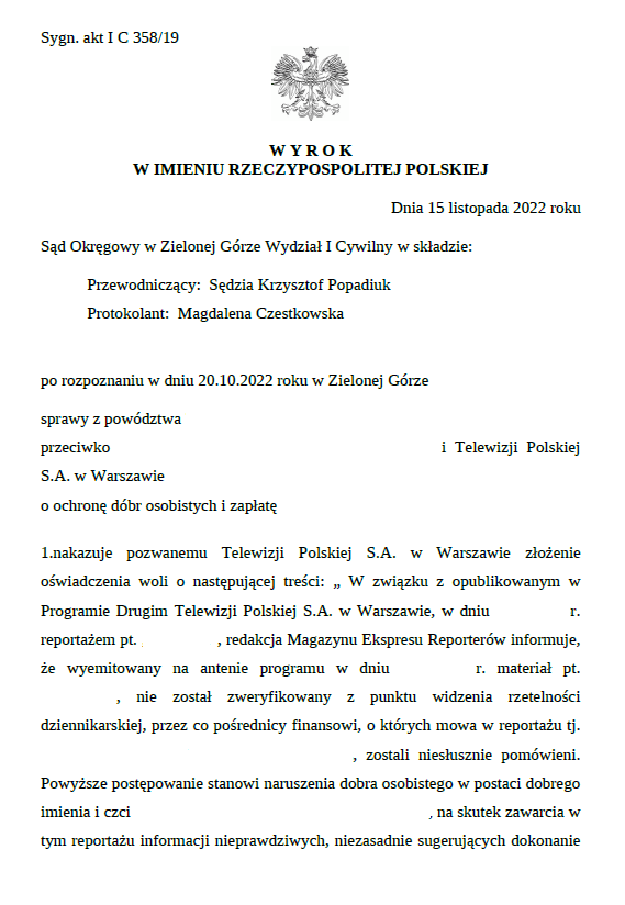 Wygrywamy długi proces z Telewizją Polską S.A.
